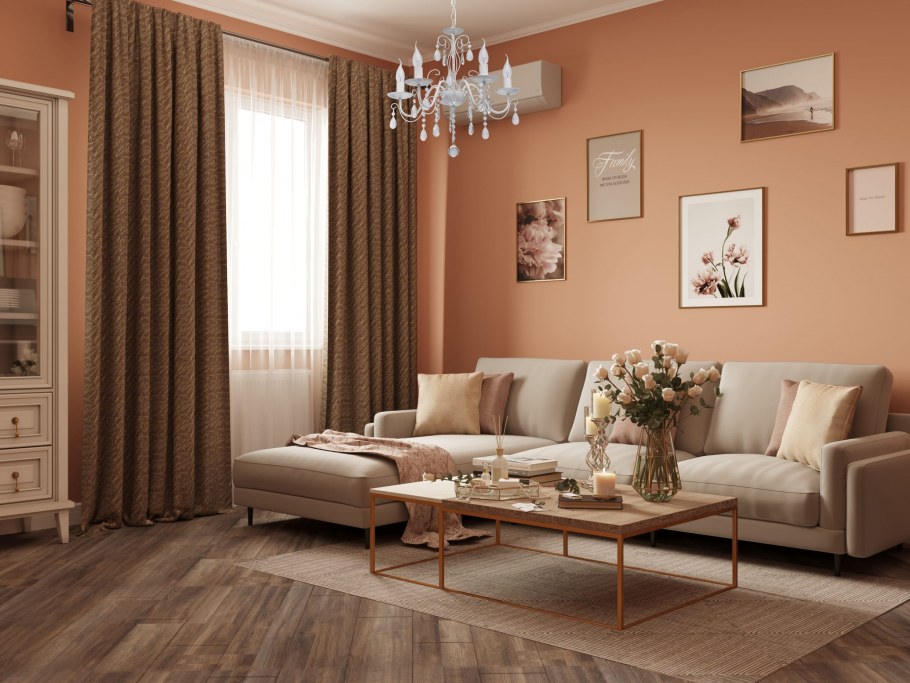 Гостиная с бежевыми стенами