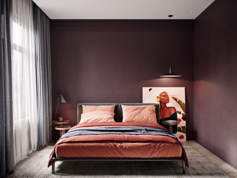 Комната с бордовыми стенами