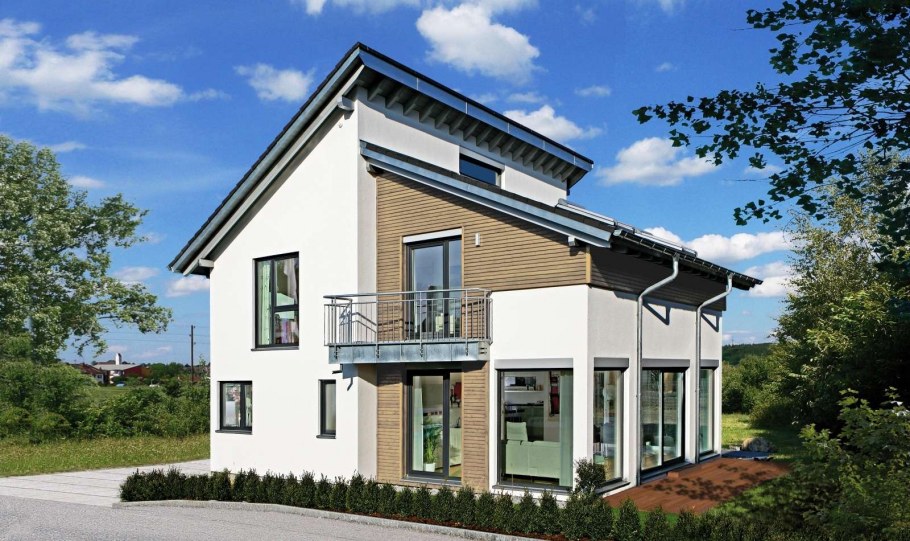 Двухэтажный дом с односкатной крышей