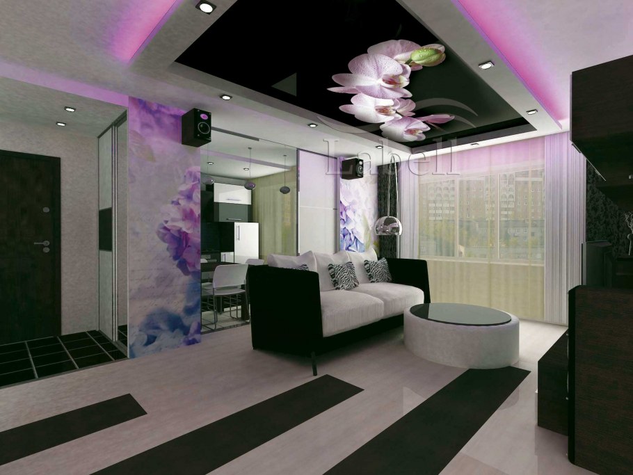 Натяжные потолки в студии зонирование