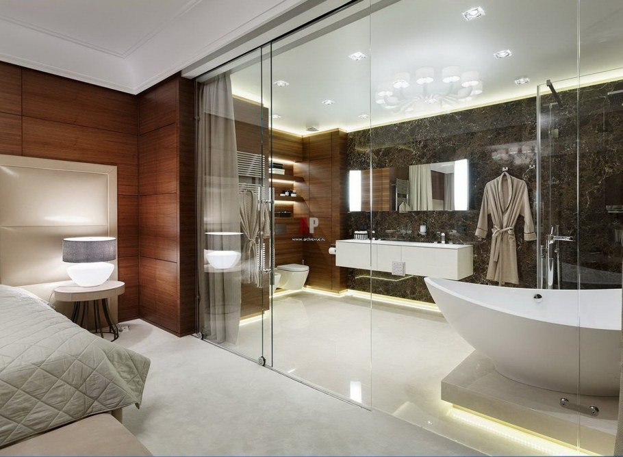 Ванная комната со стеклянной стеной