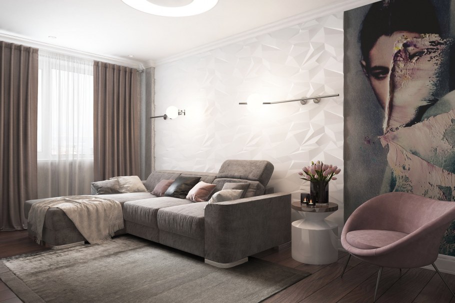 Гостиная в тонах пепел розы