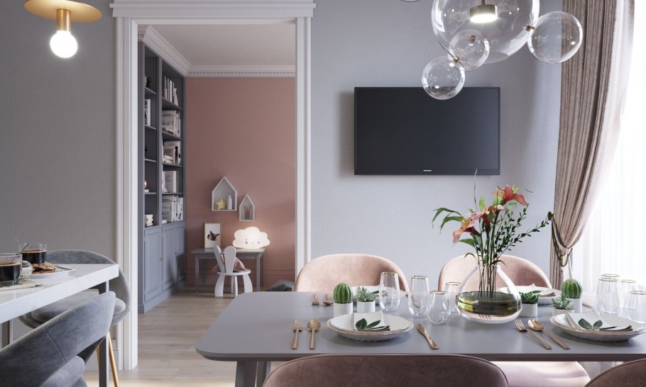 Цвет пыльной розы в интерьере