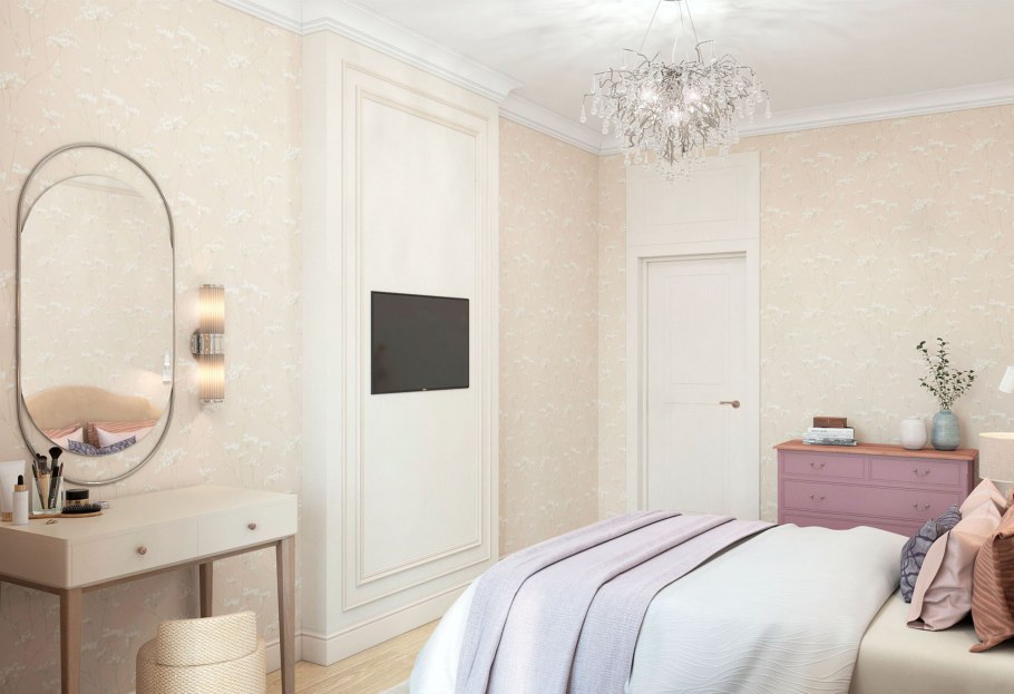 Однотонная светлая спальня