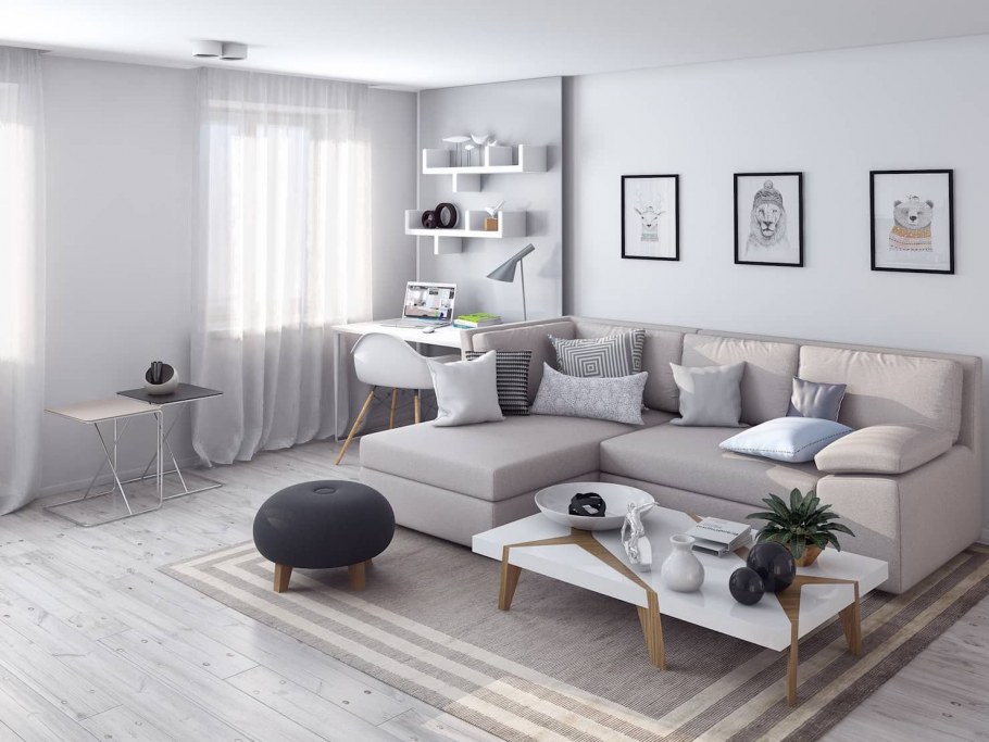 Гостиная столовая в серых тонах