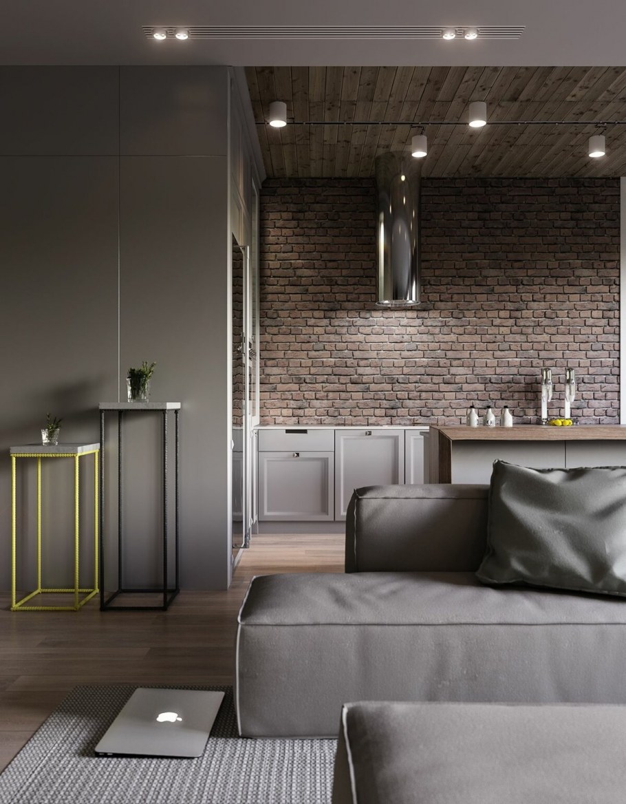 Квартира студия в серых тонах