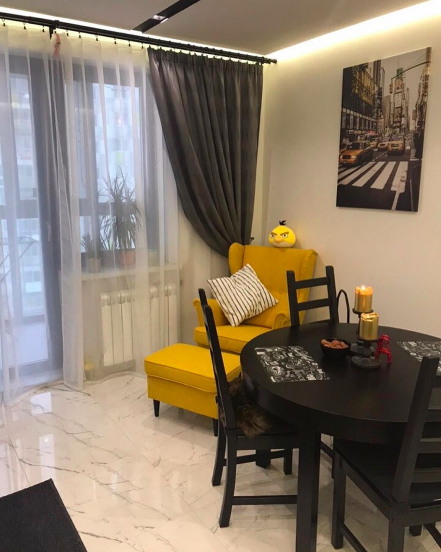 Шторы для кухни студии с балконом