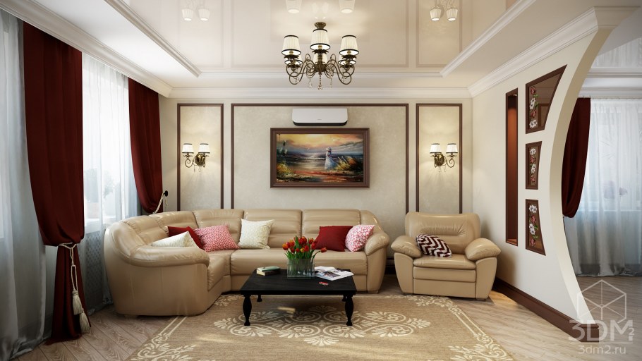 Гостиная в зеленых тонах в классическом стиле