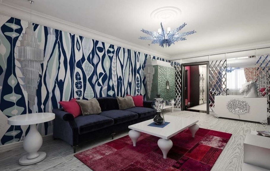 Гостиная в стиле арт деко в яркий тонах