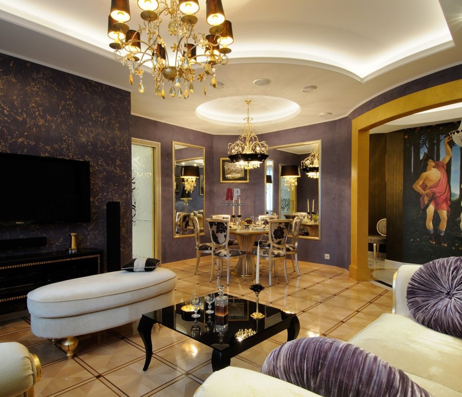 Гостиная с лоджией в стиле арт деко