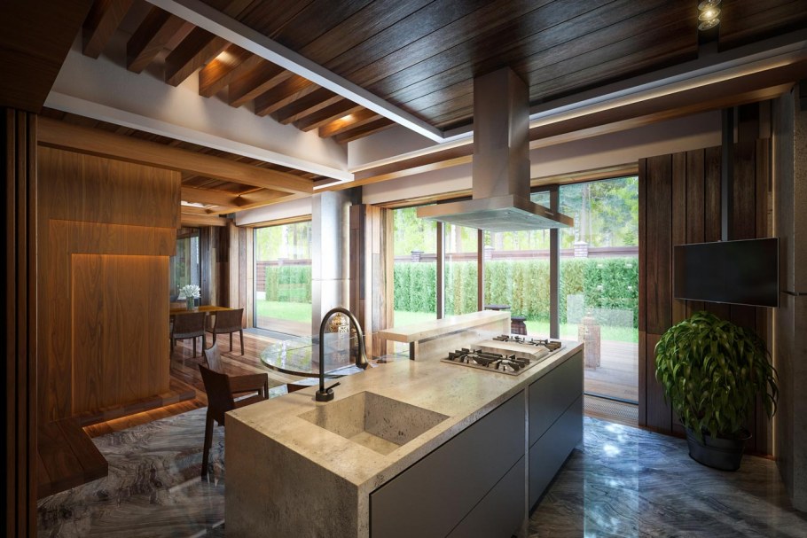 Стиль Модерн 3d визуализация кухни