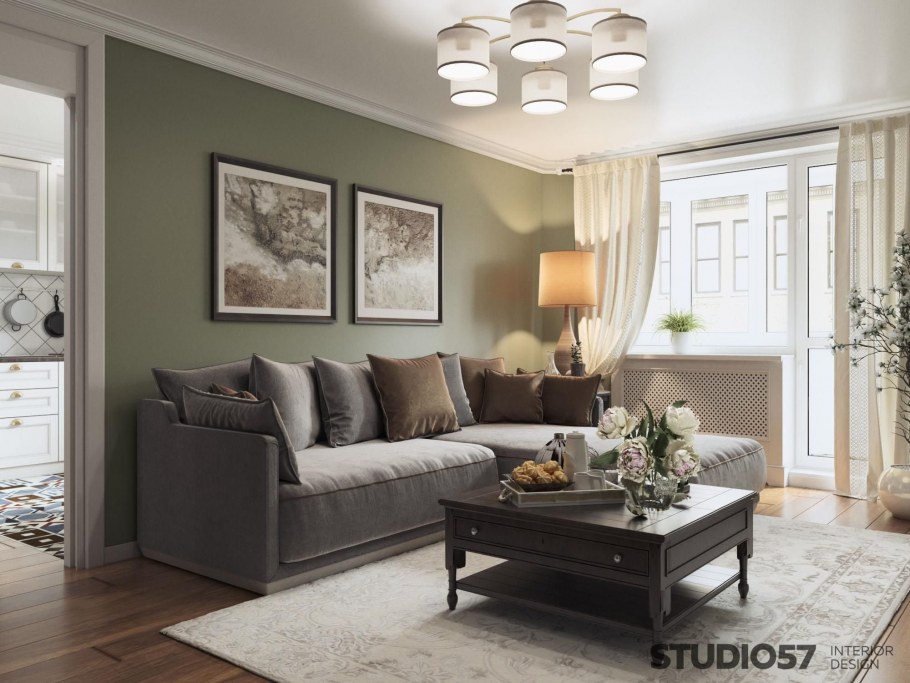 Серо оливковые стены