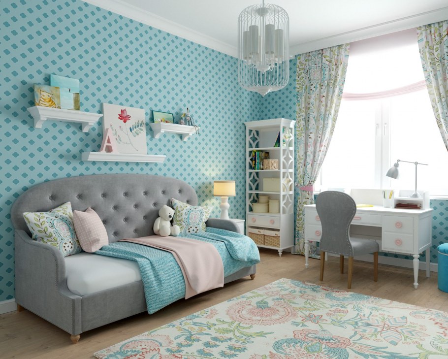 Комната для девочки в голубом цвете