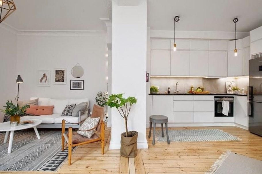 Кухня студия в Сканди стиле