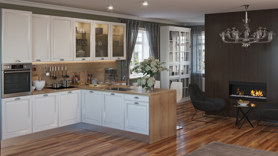 Кухня Неоклассика с серебряной патиной