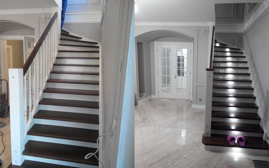 Деревянная лестница серого цвета