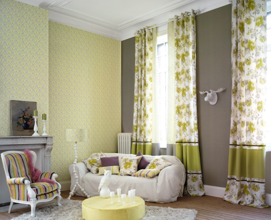 Занавески к зеленым обоям