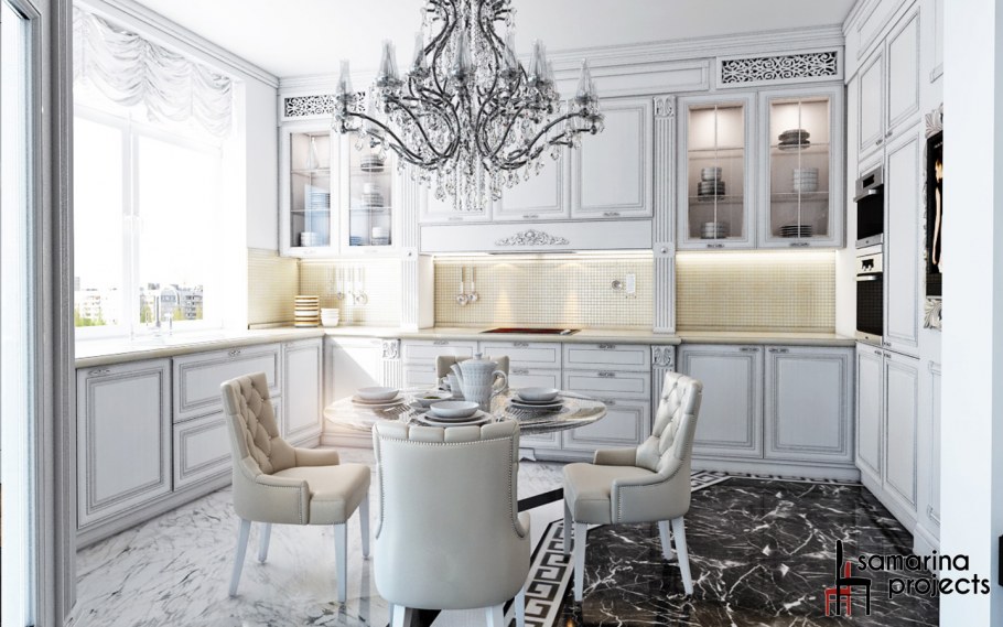 Кухня в стиле неоклассики в частный дом белая кухня