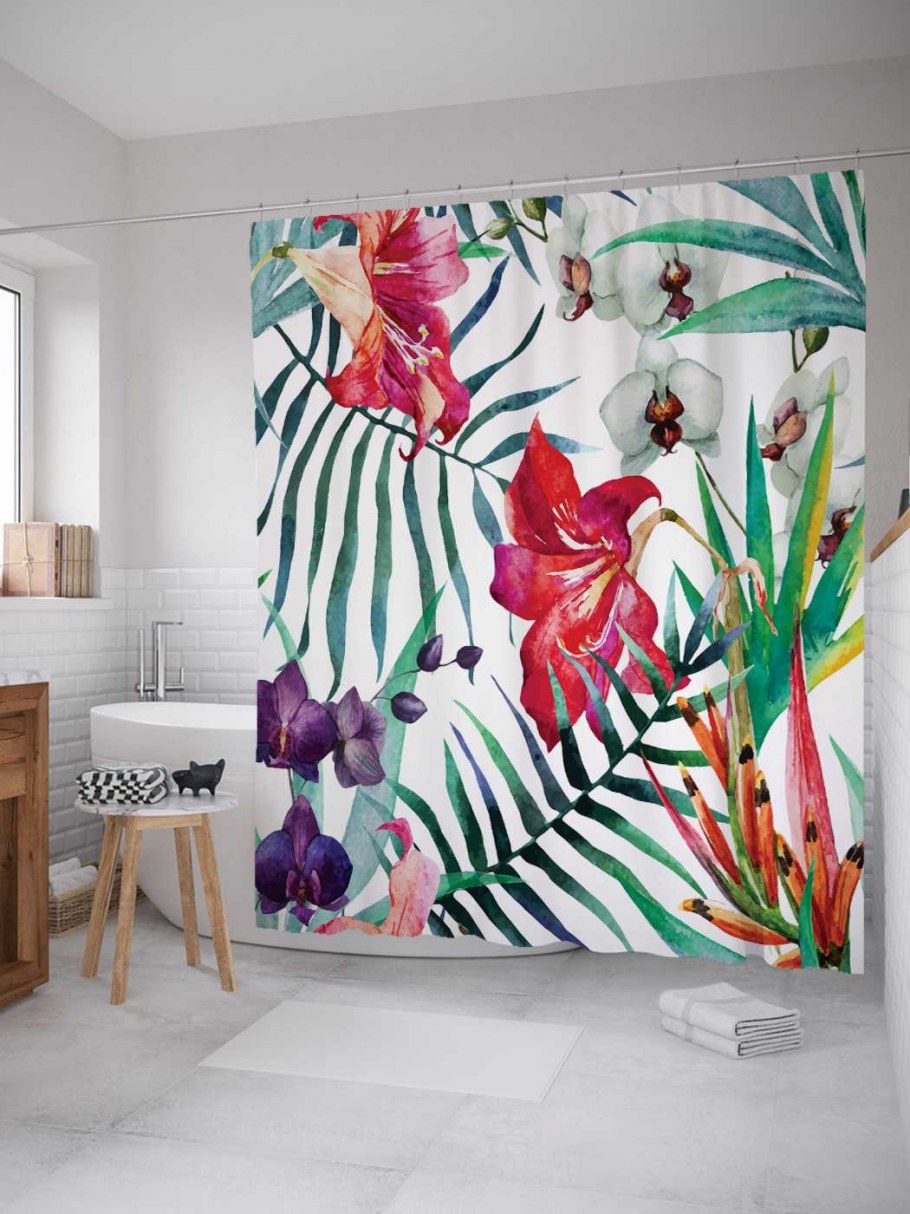 Шторка для ванной в тропическом стиле