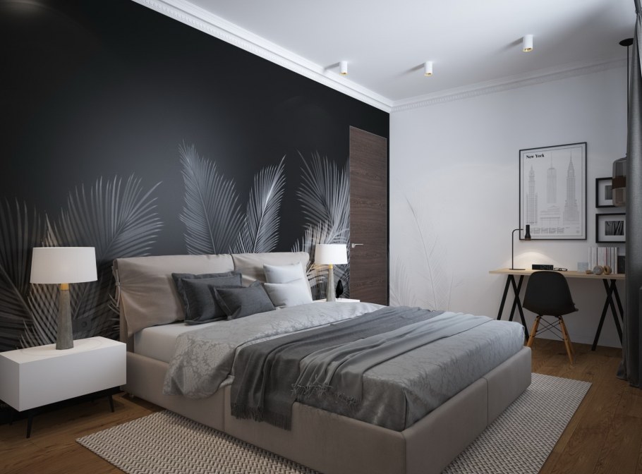 Спальня черно белая серая