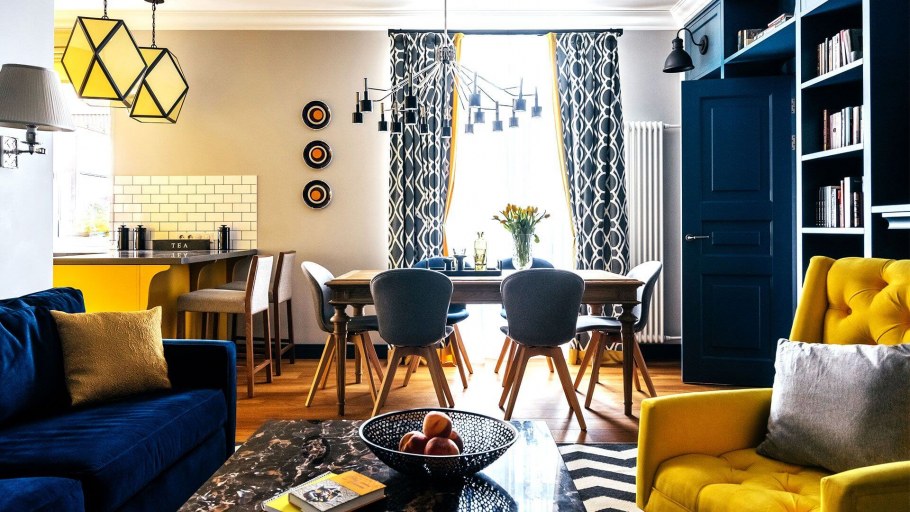 Интерьер в сине желтых тонах