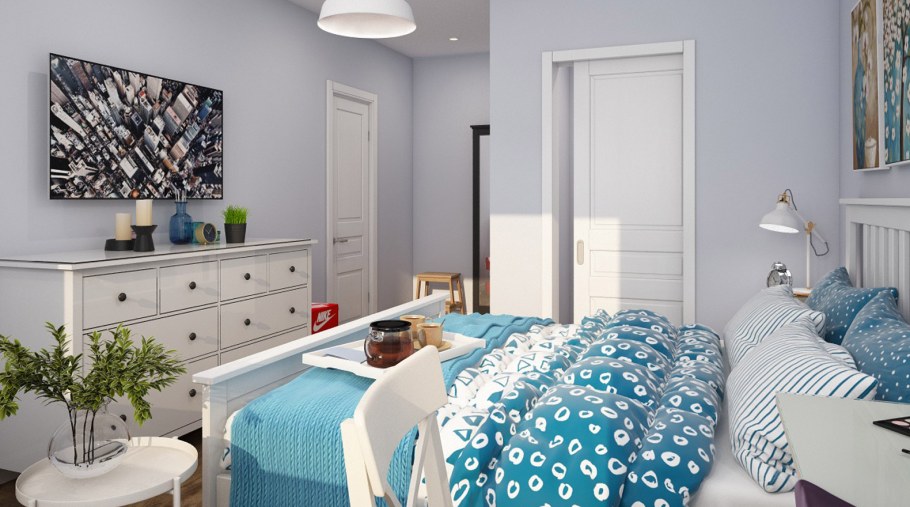 Спальня в скандинавском стиле яркая
