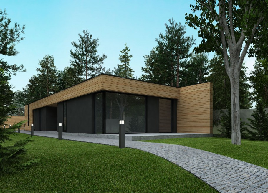 Одноэтажный дом с плоской крышей