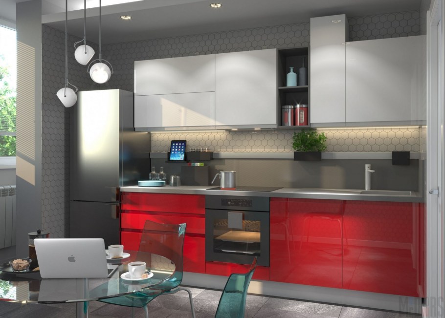 Кухонный гарнитур красный с серым