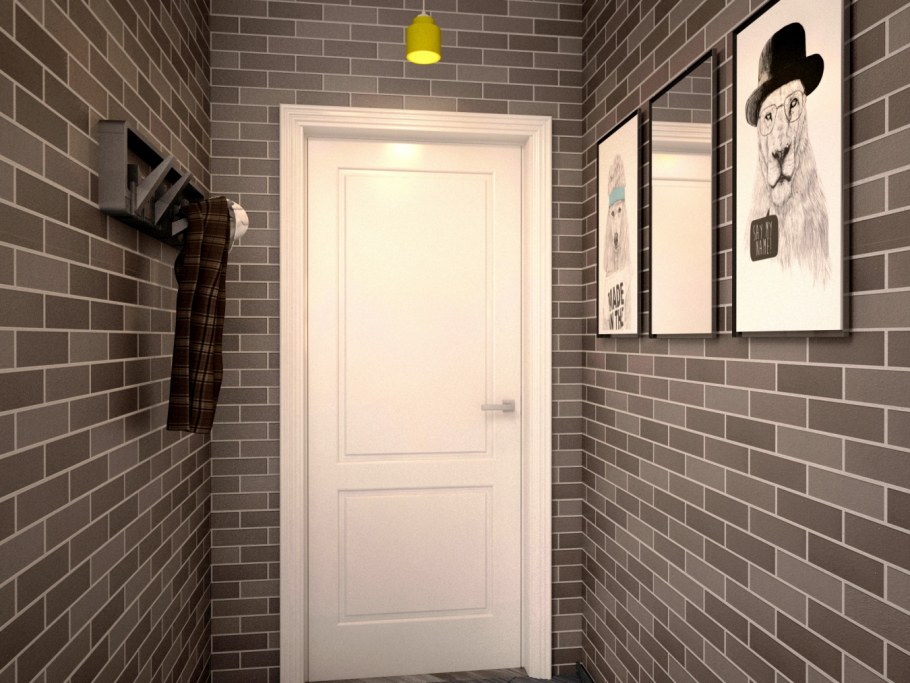 Прихожая с кирпичными обоями