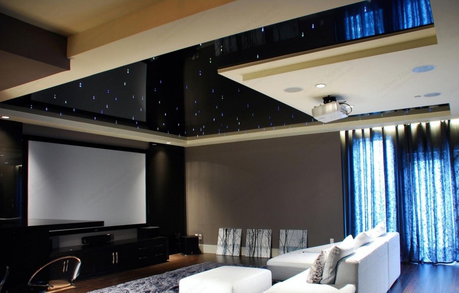 Гостиная с черным потолком