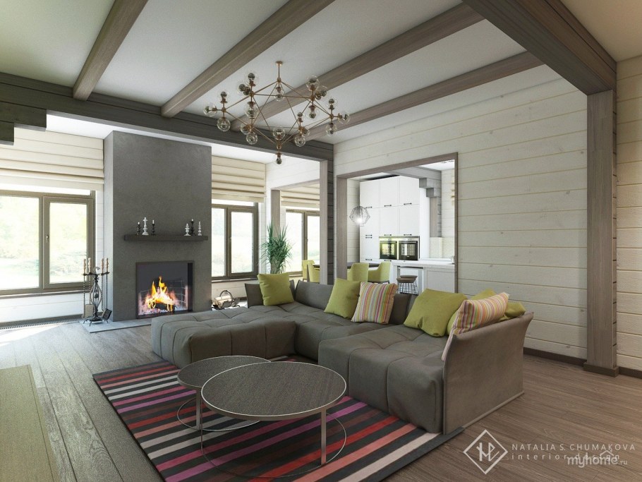 Потолок в доме из бруса