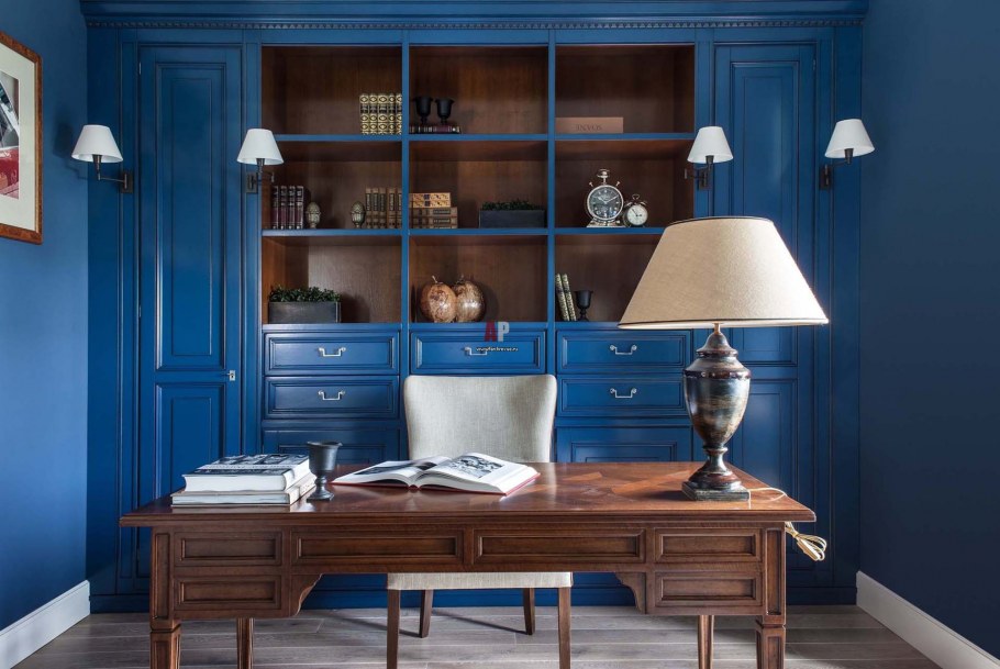Синий цвет в интерьере кабинета