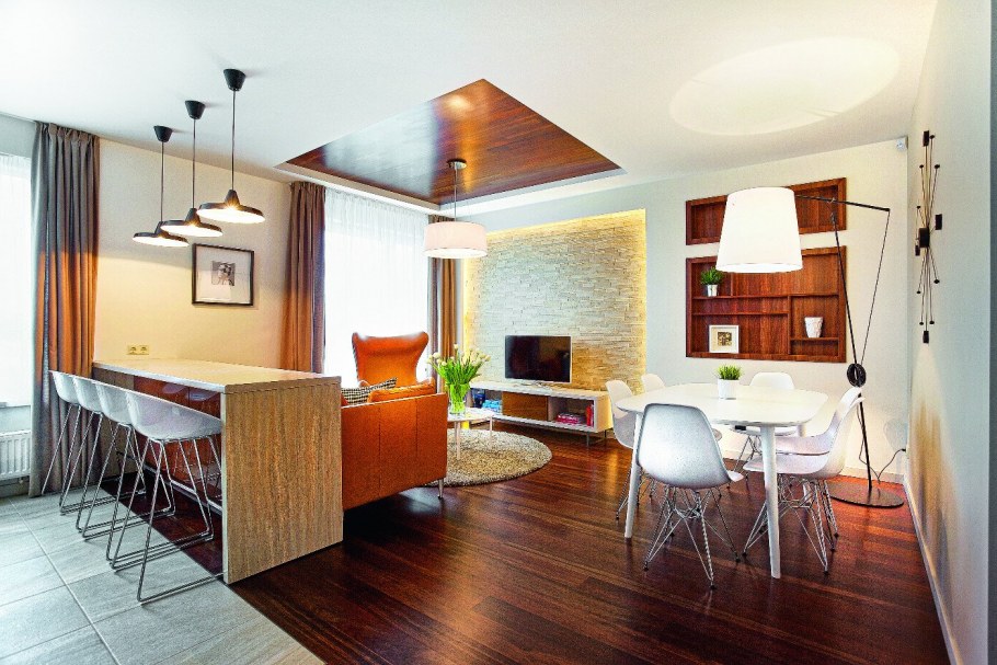 Зонирование кухни потолком