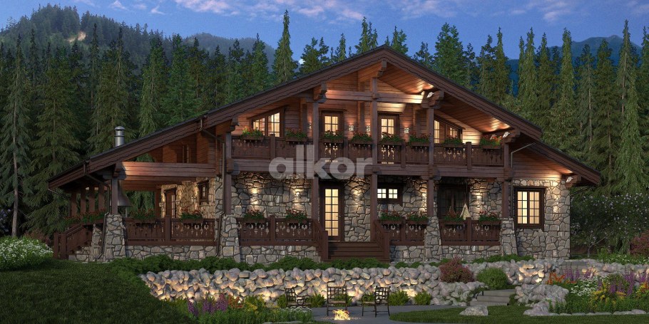 Дом из клееного бруса в стиле Шале