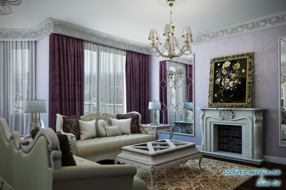Шторы в интерьере гостиной в классическом стиле
