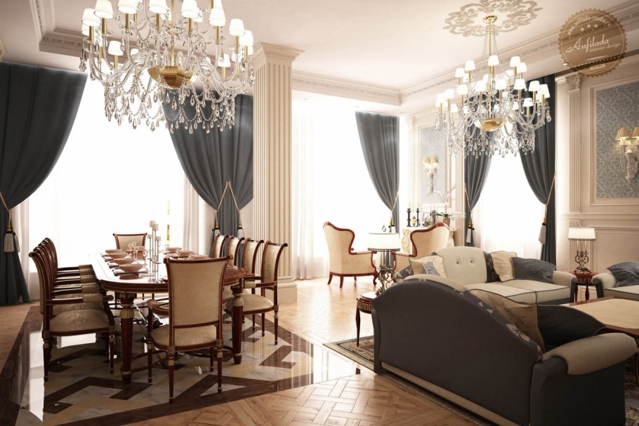 Классика в интерьере гостиной в коричневых тонах