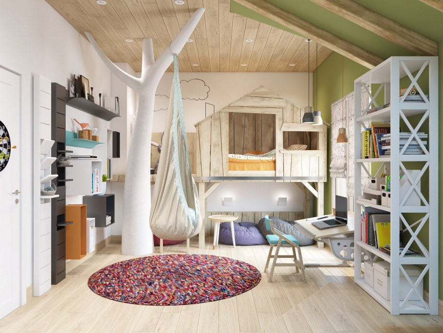 Спальня в скандинавском стиле в загородном доме