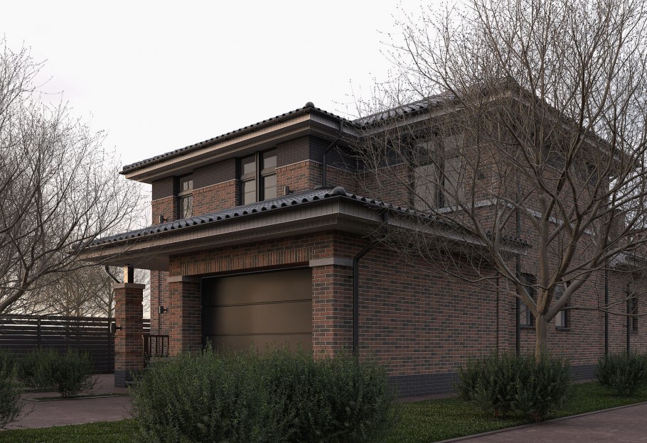 Забор элитного частного дома в стиле Райт