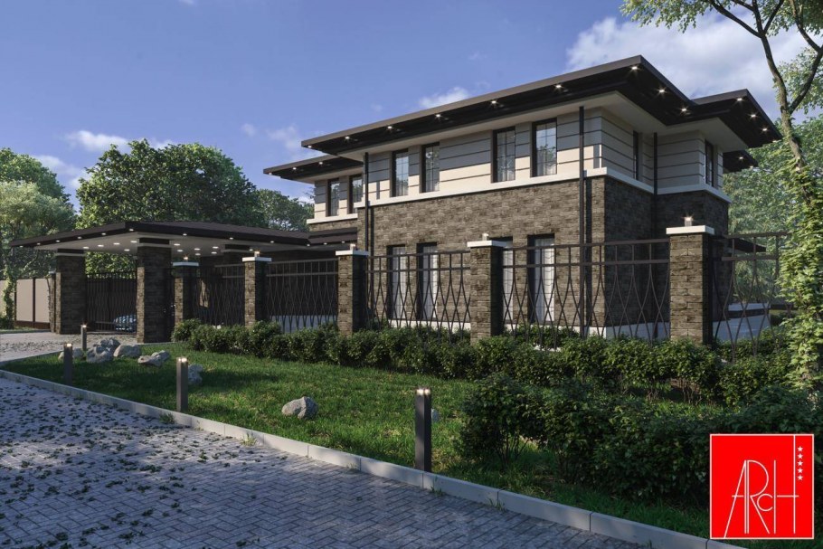 Блокированный дом в стиле Райта