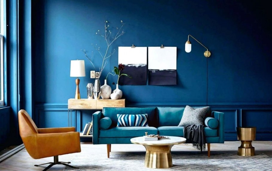 Синие стены в интерьере
