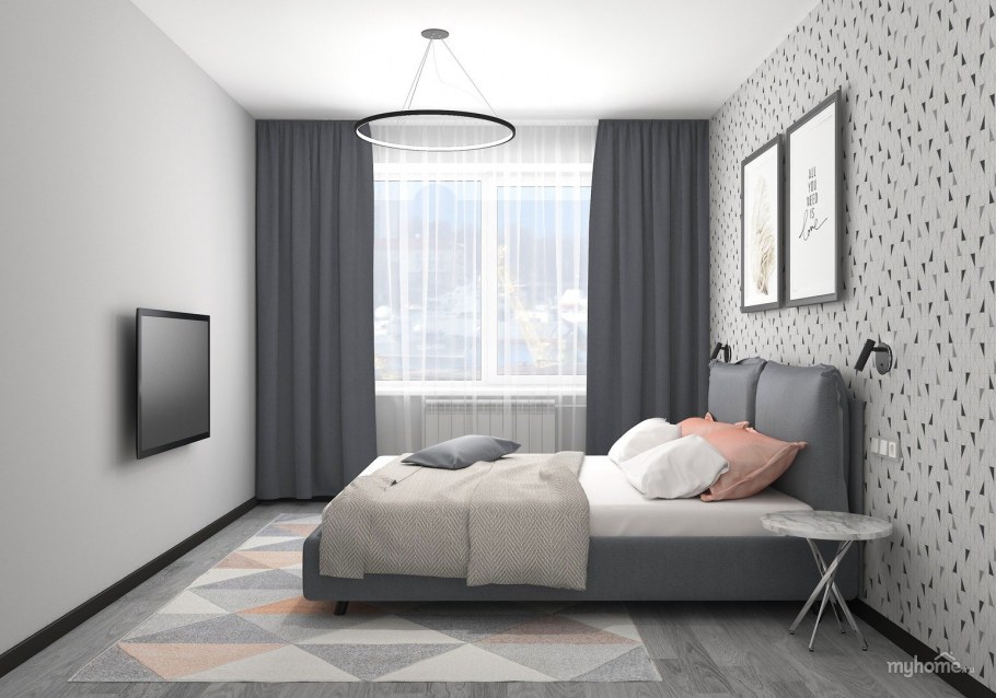 Спальня в серых тонах Минимализм