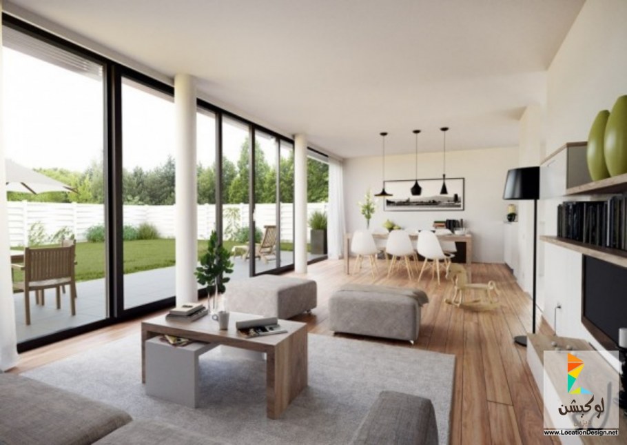 Гостиная с окнами в пол