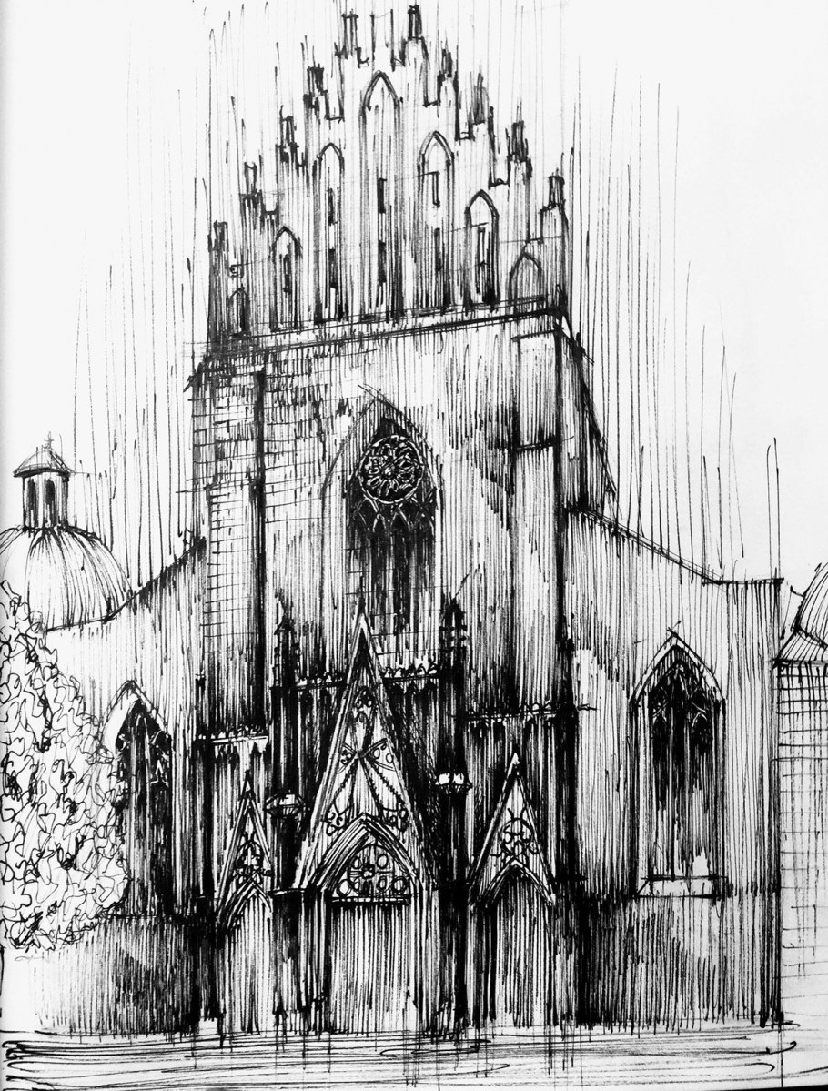 Эскиз здания в готическом стиле