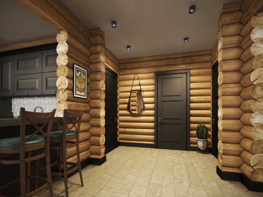 Дом из оцилиндрованного бревна внутри