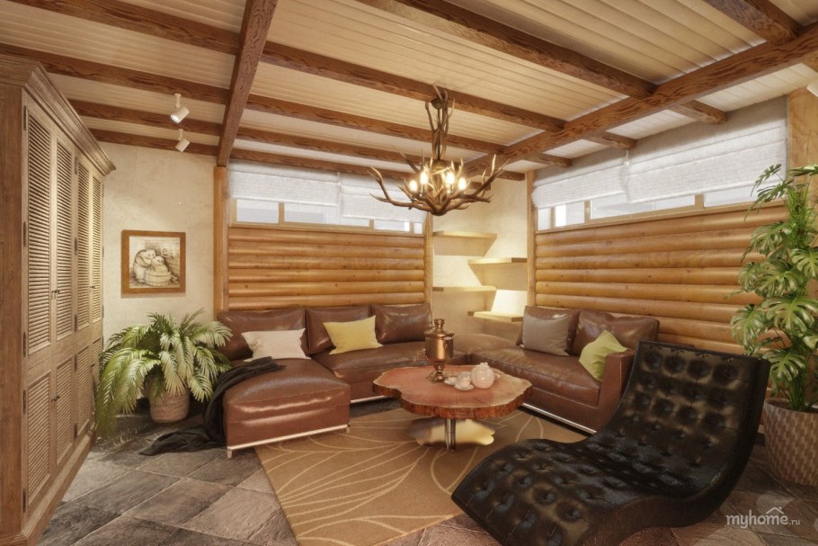 Отделка комнаты отдыха в бане блокхаусом