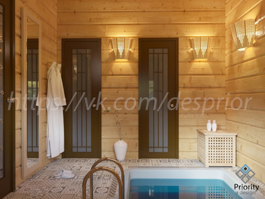 Интерьер бани из клееного бруса