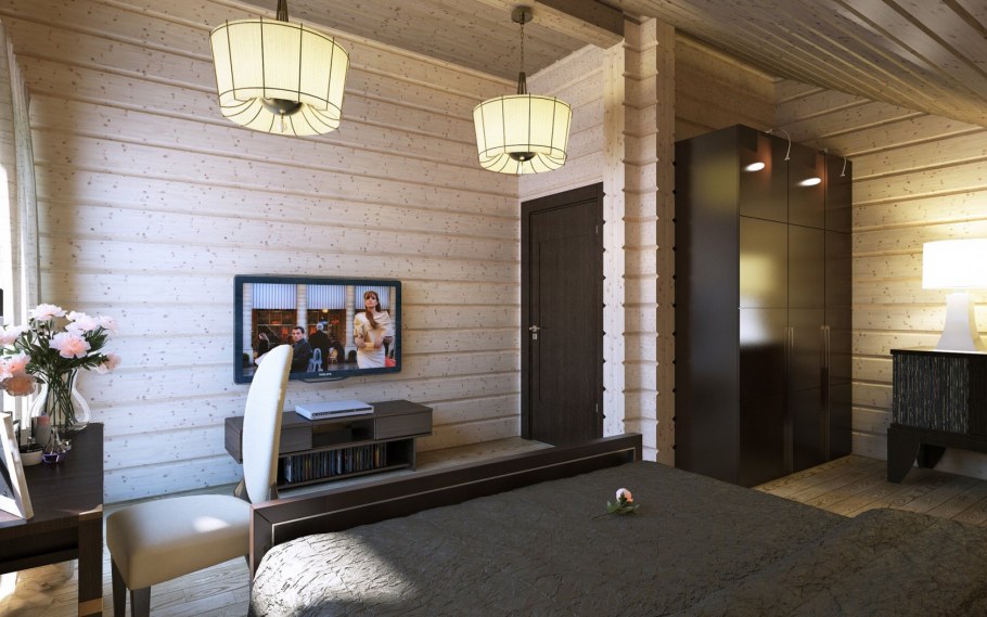 Комната из имитации бруса в современном стиле