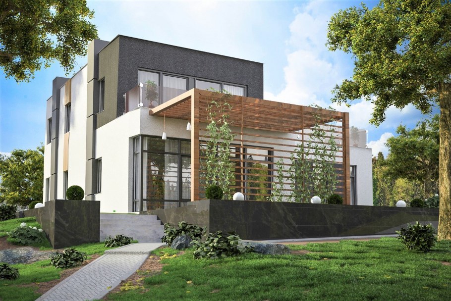 Фасады домов с плоской крышей