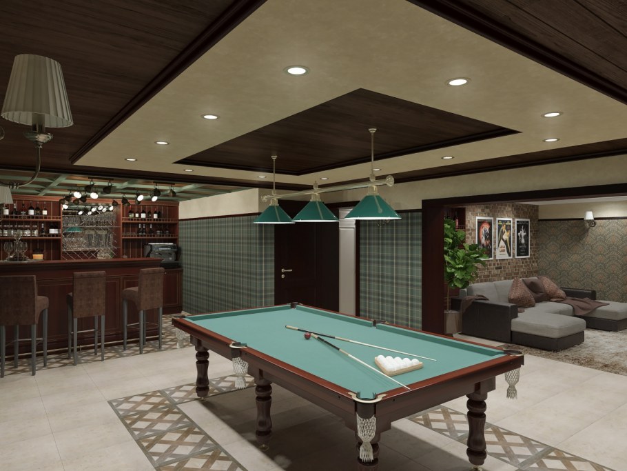 Гостиная с бильярдом
