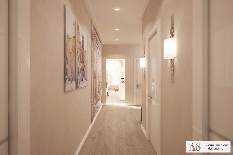 Прихожая в трехкомнатной с длинными коридором